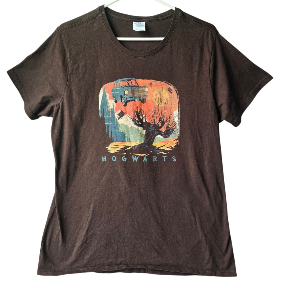 Harry Potter Hogwarts Whomping Willow Flying Car Brown Graphic Tee Shirt XL - Picture 2 of 8